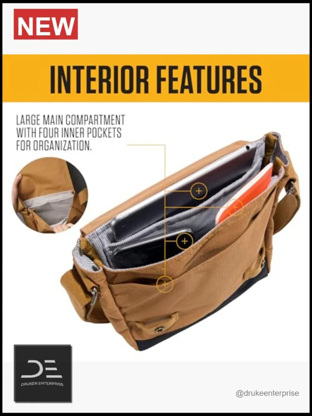 Rugged Water Repellent Messenger Crossbody Bag with Laptop Sleeve